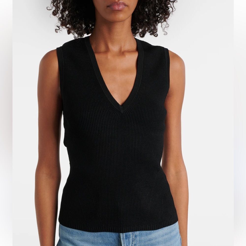 New VERONICA BEARD Sid ribbed-knit sweater top Black Sleeveless XS